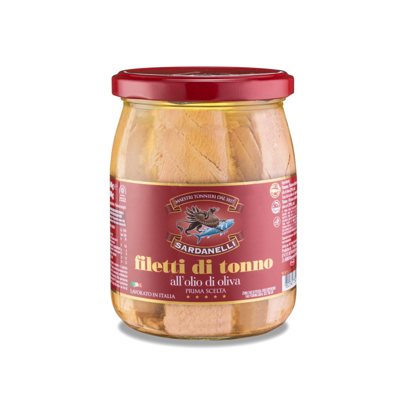 FILETTI DI TONNO 540 GR IN VETRO.CON OLIO DI OLIVA SARDANELLI