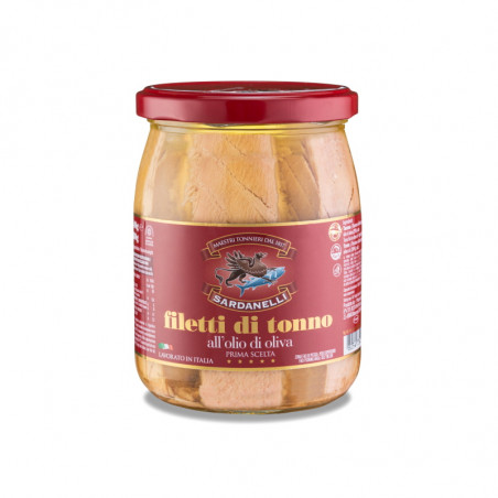 FILETTI DI TONNO 540 GR IN VETRO.CON OLIO DI OLIVA SARDANELLI