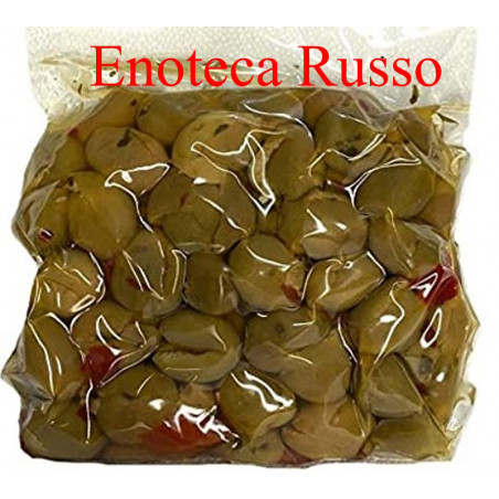 OLIVE VERDI SHIACCIATE ALLA CIPOLLA BS SOTTOVUOTO GR 500 IL CESTO