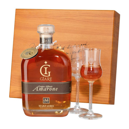 GRAPPA GRAN RISERVA AMARONE LE GIARE CL. 70  CONFEZIONE 2 BICCHIERI MARZADRO