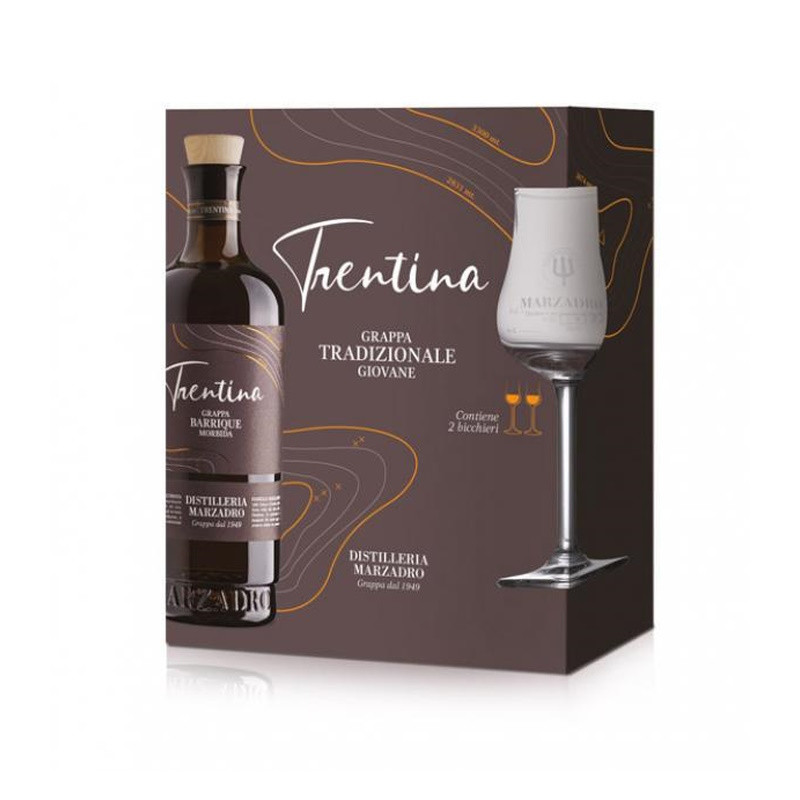 GRAPPA LA TRENTINA BARRICATA CL. 50 CONFEZIONE 2 BICCHIERI MARZADRO GRAPPA LA TRENTINA BARRICATA CL. 50 CONFEZIONE 2 BICCHIERI MARZADRO